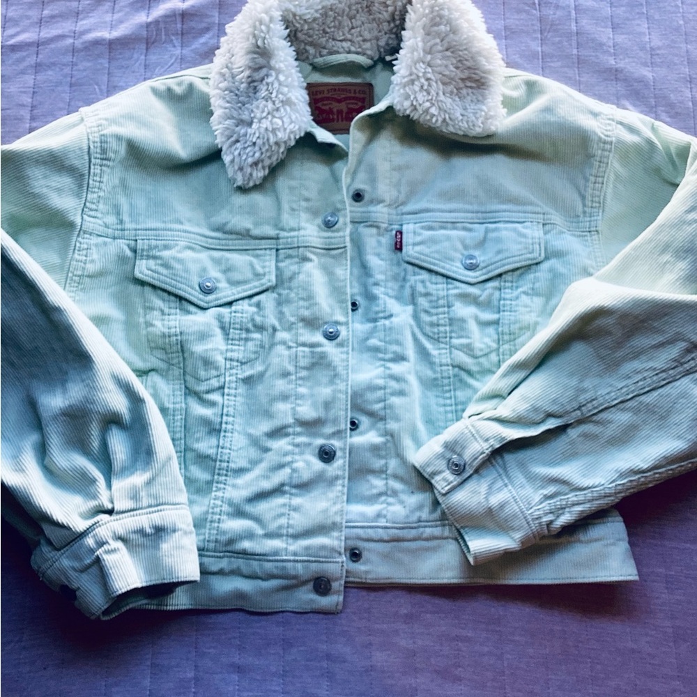 Levi's Light Green Jean Jacket with White Collar